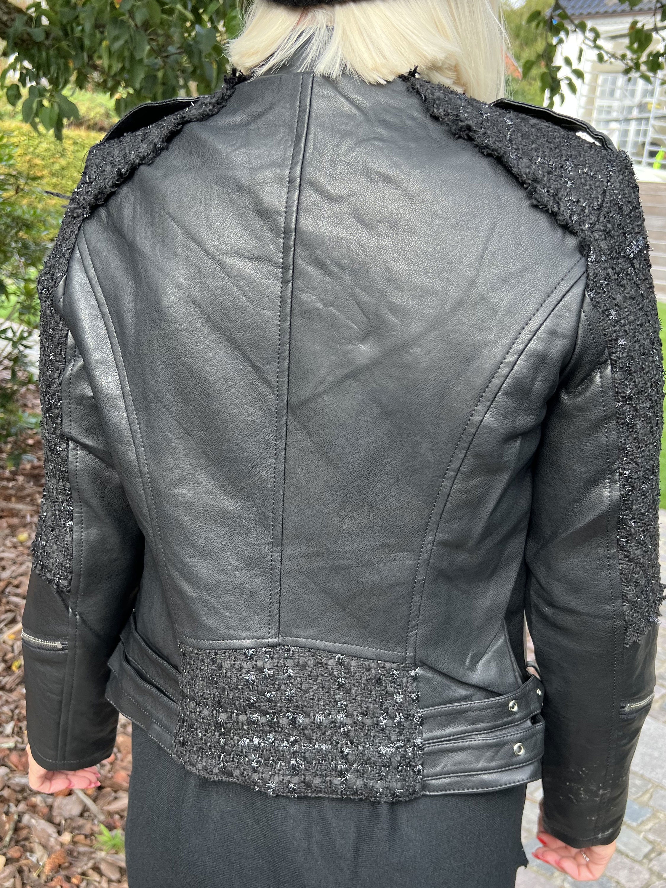 Malena - Læderlook jakke med tweed